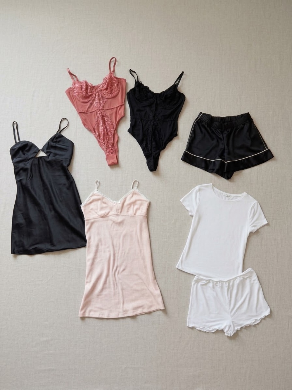 Women’s Lace & Satin lingerie bundle Intimates Set — Black, Pink, White